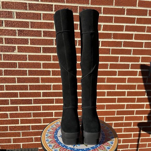 UGG New Heights Women’s Sz 8 Black Suede 3.5” Heel Over the Knee Platform Boots - Picture 4 of 8
